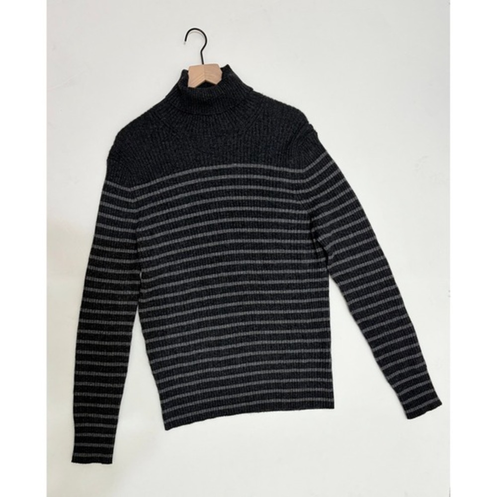 Men's‎ VINCE Cashmere Striped Turtleneck Sweater Gray Ribbed Knitwear X-Large - Picture 3 of 13